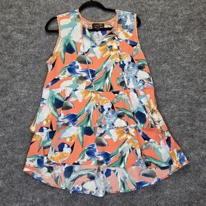 Suzanne Betro Top Womens XL Multicolor Floral Tiered Ruffle Tank Blouse Crochet